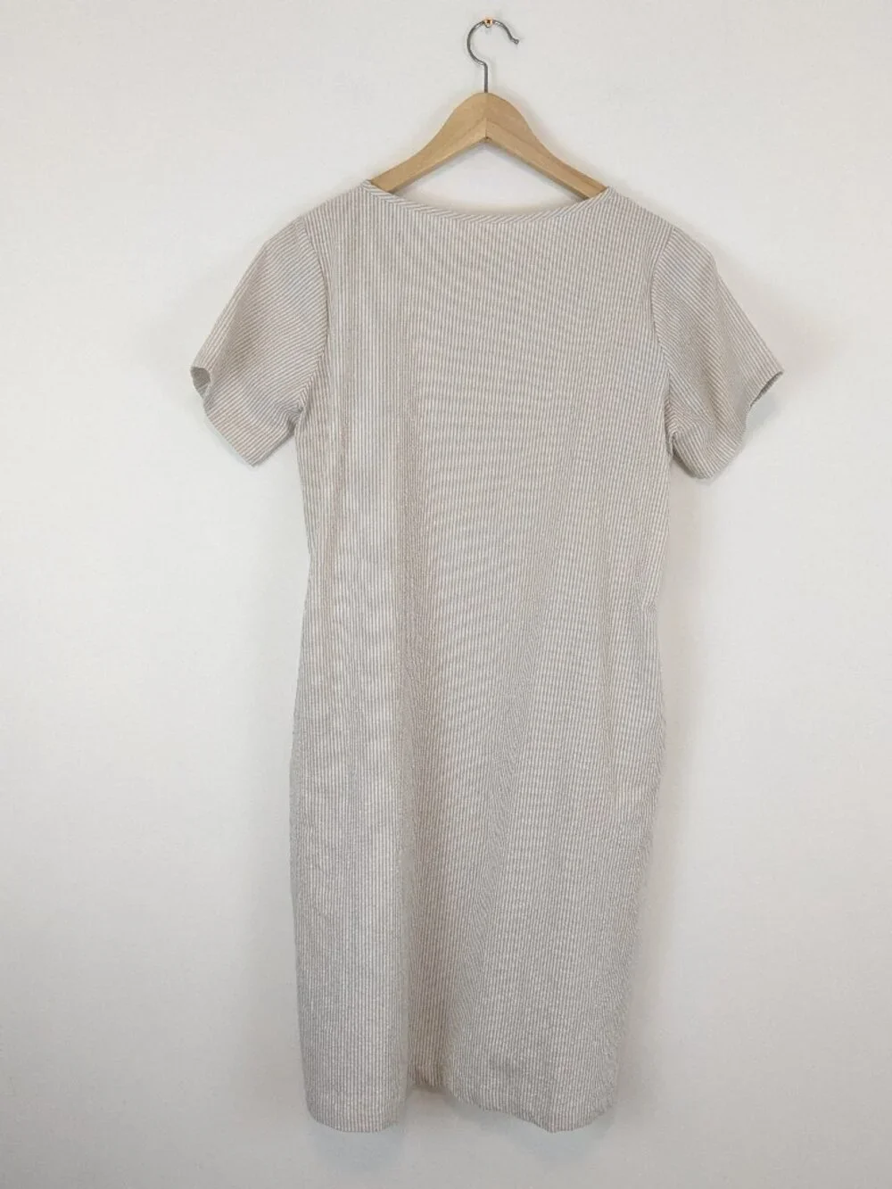 Sotela Shift Dress Beige Tan & White Vertical Stripe - Picture 2 of 8